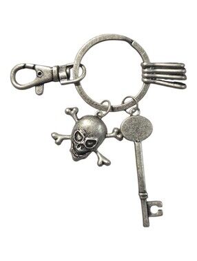 Gothic Skull & Crossbones Skeleton Key Charm Keychain Clasp Punk, NWT